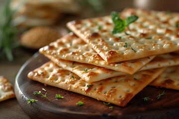 Wall Mural - Matzah Jewish holiday bread, Passover celebration concept