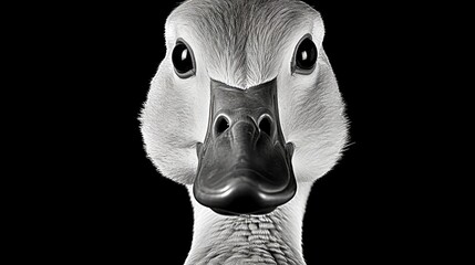Wall Mural - Close-up of a duck or goose head in monochrome colors. Domestic bird. Illustration for cover, card, postcard, interior design, banner, poster, brochure or presentation.