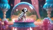 highly intricately detailed photograph of A funny little Dalmatian puppy in a snow globe 