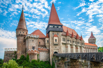 Wall Mural - Dramatic view on a famous Castle Corvin on a beautiful day, Romania