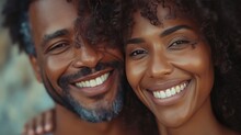 Beaming With Happiness, The Black Couple's Infectious Smiles Light Up The Frame. Large Copyspace Area