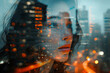 © Lazy_Bear - Double exposure portrait of woman with night city skyline, People in world concept