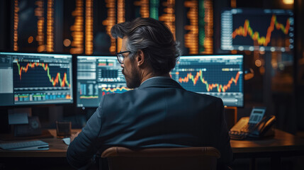 Wall Mural - A trader is carrying out trading activities in front of the computer. Generative AI.