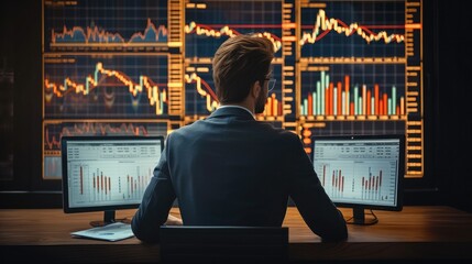 Poster - Businessman data analytics big data visualization technology business client analysis management. Financial exchange rate. Generative AI.