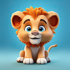 Poster - Cute Cartoon Lion Cub Character with Big Eyes