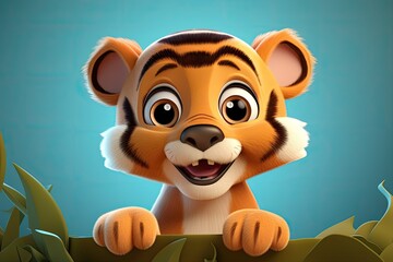 Wall Mural - Cute Cartoon Tiger Cub Character with Big Eyes