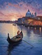 Twilight Venice: Romantic Gondola on Riverside Scene - Vintage Art Print