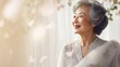 © Jafree - Graceful elderly Asian bride in white wedding dress with a serene smile. Concept of elegance, maturity, bridal beauty, joyous occasions, and cultural traditions. Banner with copy space