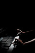 Piano keys. Pianist hands playing keyboard