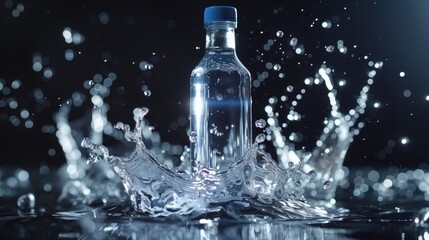 Poster - Bottle with pure water and splash around it