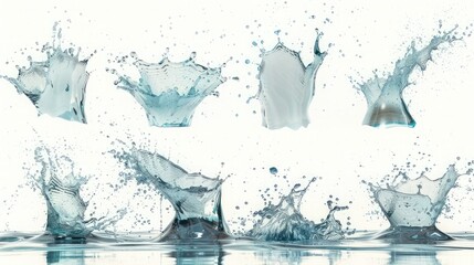 Poster - High resolution water splashes collection, isolated on white background