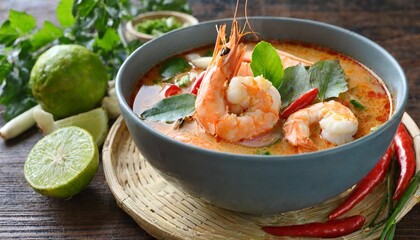 Poster - tom yum goong thai hot and spicy soup seafood with shrimp th