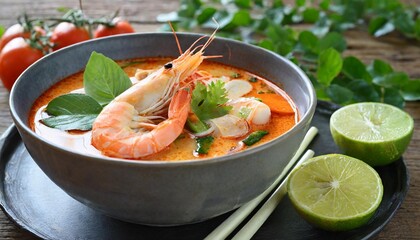 Wall Mural - tom yum goong thai hot and spicy soup seafood with shrimp th