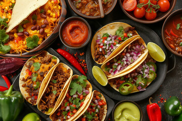 Wall Mural - Mexican food: tacos, quesadillas, enchiladas, chiles en nogada