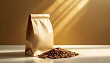 Blank Coffee Bag brown Kraft paper bag with coffee beans, Mock-up, Eco-friendly. 