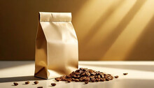 Blank Coffee Bag brown Kraft paper bag with coffee beans, Mock-up, Eco-friendly. 