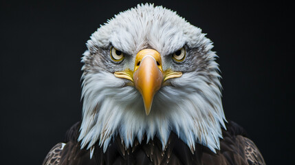 Canvas Print - Front On Head Shot Of A Bald Eagle. bald eagle close up. AI Generative