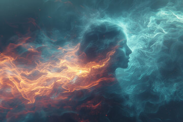 Wall Mural - an imaginative illustration of a person projecting psychic waves, impacting the environment around t