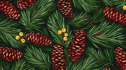  seamless background with coniferous branches pattern, coniferous, fir, 