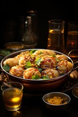 Wall Mural - Pani Puri Golgappa with Tamarind Water. Best For Banner, Flyer, and Poster