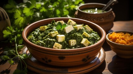 Wall Mural - Palak Paneer Spinach and Cottage Cheese Curry. Best For Banner, Flyer, and Poster
