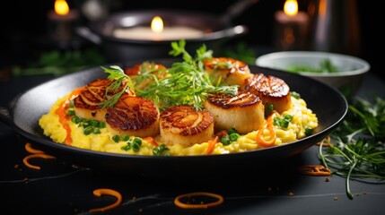 Wall Mural - Saffron Risotto with Scallops. Best For Banner, Flyer, and Poster