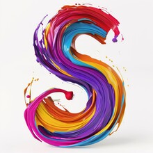 Colorful Volumetric Brush Strokes Floating In The Air In A Shape Of Number 5, 3D Style, Isolated On White Background
