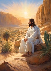 Jesus Christ sharing his teachings in the desert during his ministry.