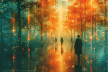 Wall Mural - a photo manipulated by ai to turn an urban environment into a futuristic city, envisioning the world
