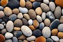 Pebble Stones On The Beach, Abstract Texture Of Metal Chips Background