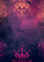 A vibrant purple and gold background filled with intricate and detailed ornate designs