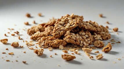 Wall Mural - Pile of oat cookie crumbs on plain white background from Generative AI