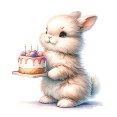 Aufkleber - Whimsical bunny watercolor illustration created with Generative AI technology