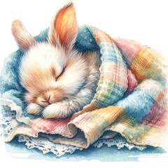 Aufkleber - Whimsical bunny watercolor illustration created with Generative AI technology