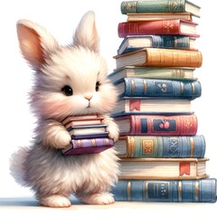 Aufkleber - Whimsical bunny watercolor illustration created with Generative AI technology