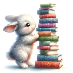 Aufkleber - Whimsical bunny watercolor illustration created with Generative AI technology