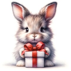 Aufkleber - Whimsical bunny watercolor illustration created with Generative AI technology