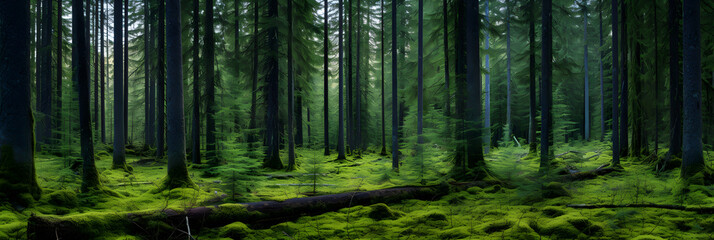  A Scenic Portrayal of Majestic Evergreen Forest Immersed in Natural Wilderness