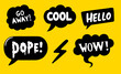 Hand-drawn set of speech bubbles with handwritten short phrases like 