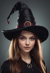 beautiful young girl in a witch's cap, png file of isolated cutout object on transparent background