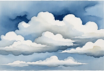 Canvas Print - clouds painted with watercolor isolated on white transparent background