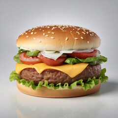 Wall Mural - Delicious cheeseburger ingredients isolated on a white background