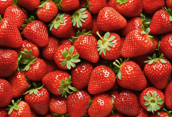 Wall Mural - Macro view of vibrant red strawberries on a white background