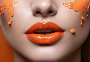 Vibrant Red Lipstick with Eye-Catching Orange Splash