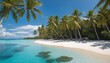Horizontal image of tropical island with palm trees and white sand