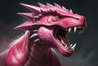 Headshot Illustration of a Pink Dinosaur Roaring with Sharp Teeth, Skillfully Rendered in Rich Oil Colors, Capturing the Fierce of Prehistoric Power and Artistic Mastery