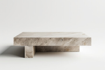 Canvas Print - Generate a full-body, front, and close-up view of a minimalist-inspired coffee table made of stone. Emphasize clean lines, simple shapes, and a polished stone surface, isolated on a white background.