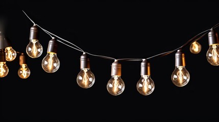 Vintage light bulbs hanging over black background, Idea concept. Celebration Concept