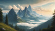 fantasy mountain landscape, fantasy illustration