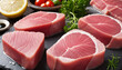 Freshest tuna fillets on a blank white canvas
